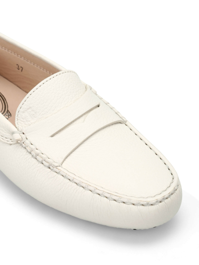 Tod's New Gommini Loafers In Hammered Leather With Sleeper In White