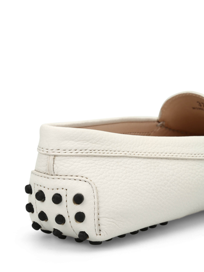 Tod's New Gommini Loafers In Hammered Leather With Sleeper In White