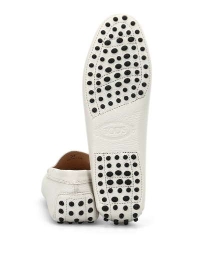 Tod's New Gommini Loafers In Hammered Leather With Sleeper In White