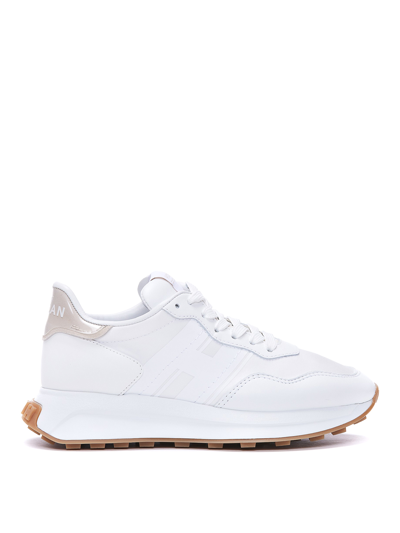 Shop Hogan Leather And Fabric Sneakers In White