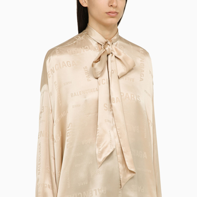 Shop Balenciaga Champagne Coloured Silk Shirt With Bow