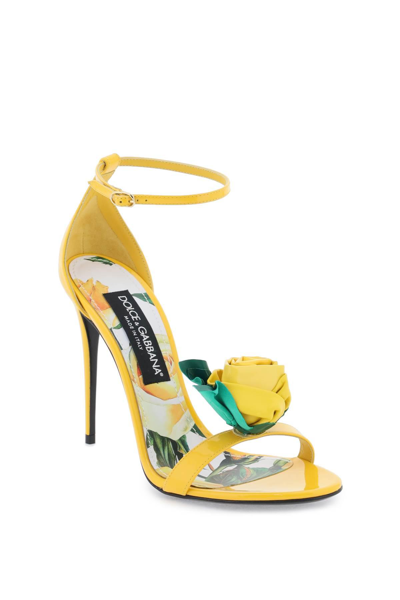 Shop Dolce & Gabbana Patent Leather Sandals With Flower