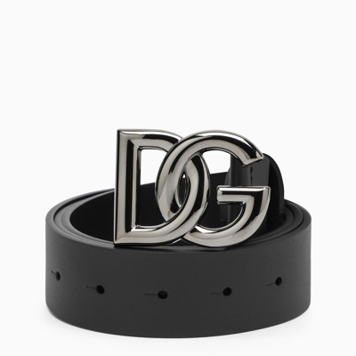 Shop Dolce & Gabbana Dolce&gabbana Black Belt With Rutenium Dg Plaque