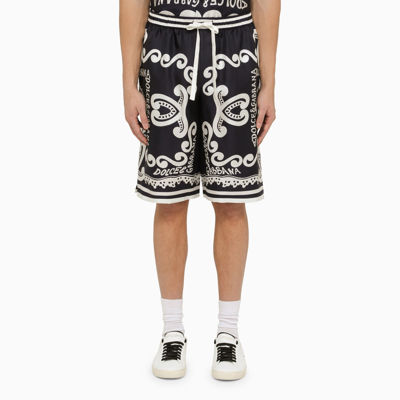 Dolce & Gabbana Dolce&gabbana Silk Bermuda With Navy Print In Blue