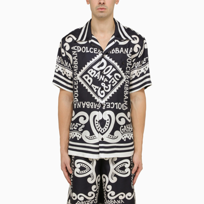 Shop Dolce & Gabbana Dolce&gabbana Silk Hawaii Shirt With Navy Print