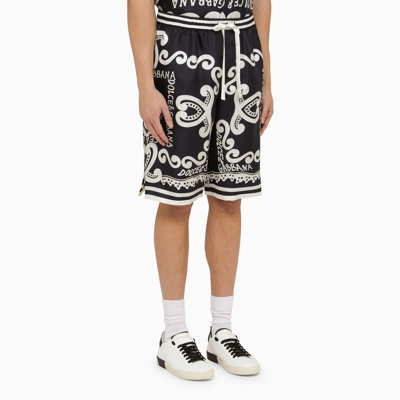Dolce & Gabbana Dolce&gabbana Silk Bermuda With Navy Print In Blue