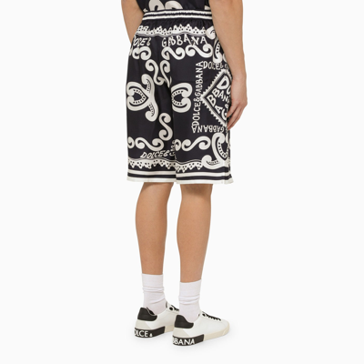 Dolce & Gabbana Dolce&gabbana Silk Bermuda With Navy Print In Blue