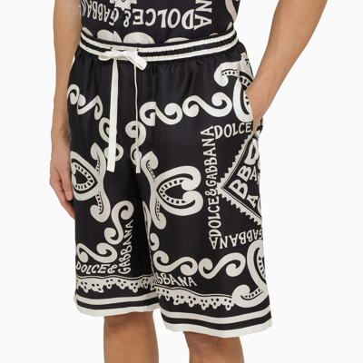 Dolce & Gabbana Dolce&gabbana Silk Bermuda With Navy Print In Blue