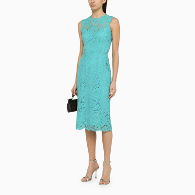 Shop Dolce & Gabbana Dolce&gabbana Turquoise Lace Longuette Dress