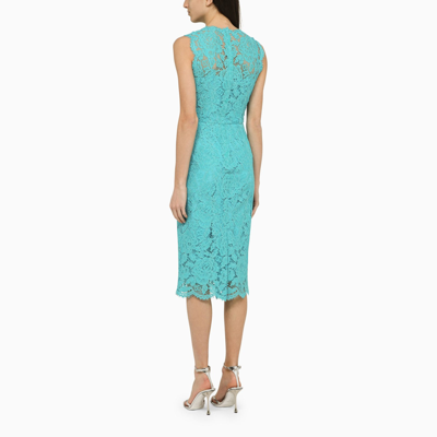 Shop Dolce & Gabbana Dolce&gabbana Turquoise Lace Longuette Dress