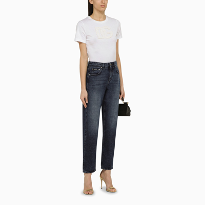 Dolce & Gabbana Dolce&gabbana White Crew Neck T Shirt With Logo Embroidery In Cotton In Neutral