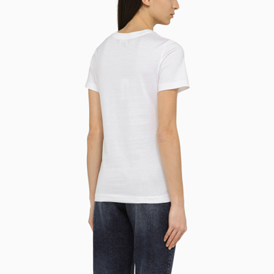 Dolce & Gabbana Dolce&gabbana White Crew Neck T Shirt With Logo Embroidery In Cotton In Neutral