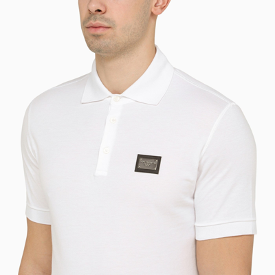 Shop Dolce & Gabbana Dolce&gabbana White Short Sleeves Polo Logo Plaque