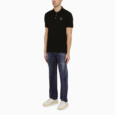 Shop Dsquared2 Black Short Sleeved Polo Shirt With Logo Embroidery