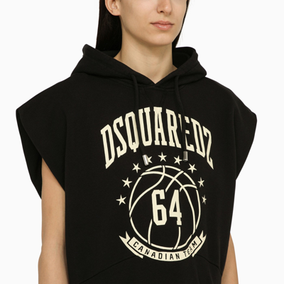 Shop Dsquared2 Black Sleeveless Cotton Sweatshirt With Logo