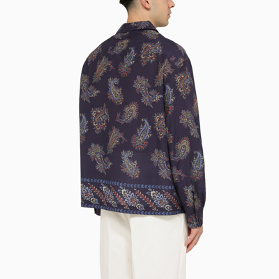 Shop Etro Blue Bowling Shirt With Paisley Pattern