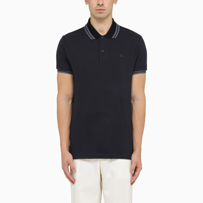 Shop Etro Blue Short Sleeved Polo Shirt With Logo Embroidery