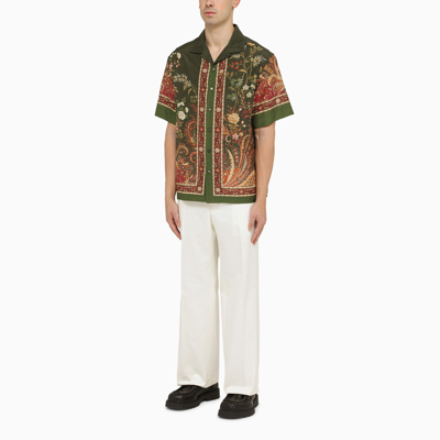 Shop Etro Green Bowling Shirt With Paisley Pattern