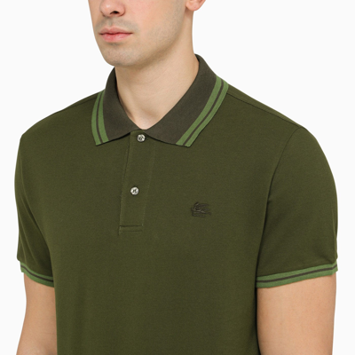 Shop Etro Green Short Sleeved Polo Shirt With Logo Embroidery