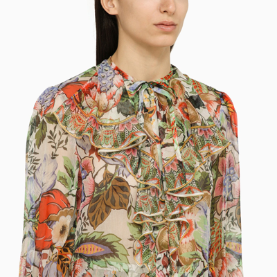 Shop Etro Multicoloured Silk Ruffle Shirt