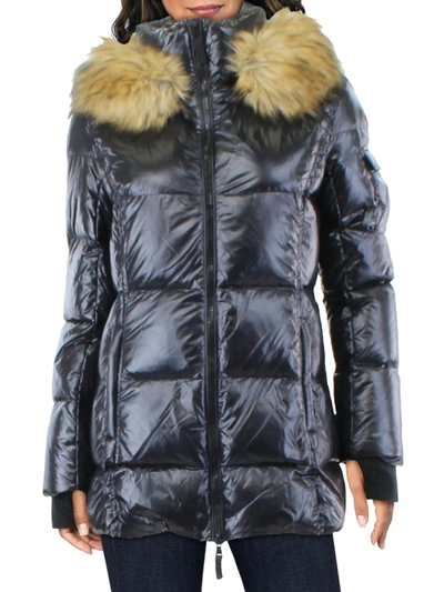 Shop Aqua Womens Faux Fur Midi Puffer Jacket In Multi