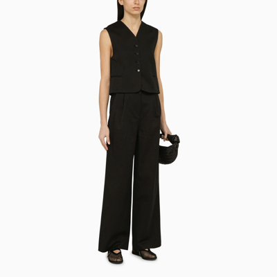 Shop Loulou Studio Black Cotton And Linen Waistcoat