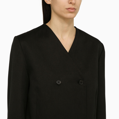 Shop Loulou Studio Black Double Breasted Jacket In Cotton And Linen