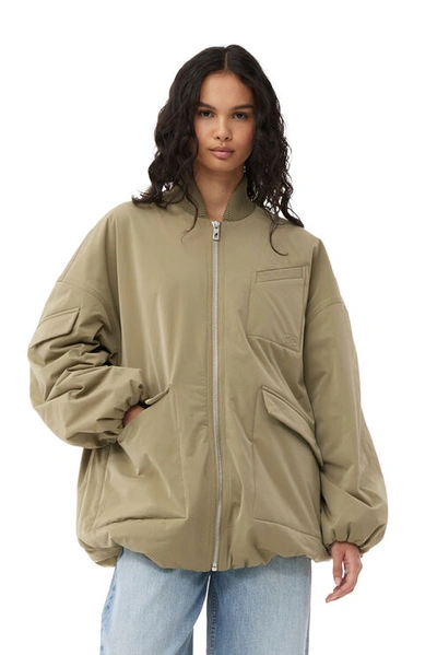 Shop Ganni Light Twill Oversized Bomber Jacket In Green