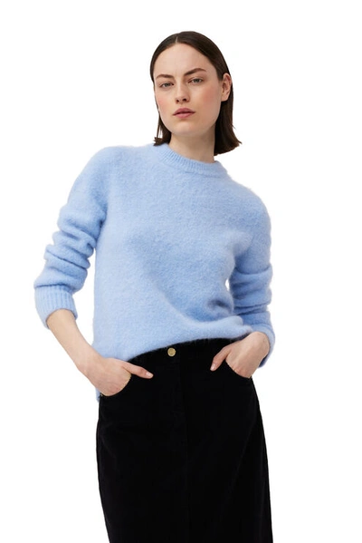Shop Ganni Blue Brushed Alpaca O-neck Sweater In Powder Blue