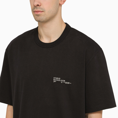 Shop Studio Nicholson Navy Blue Oversize Crewneck T Shirt With Logo