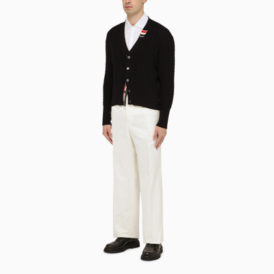 Shop Thom Browne White Straight Cotton Trousers
