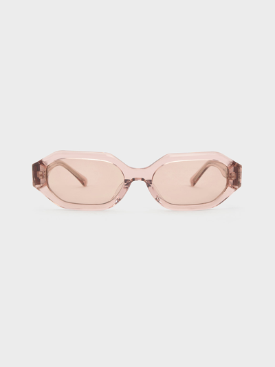 Shop Charles & Keith Gabine Recycled Acetate Oval Sunglasses In Pink