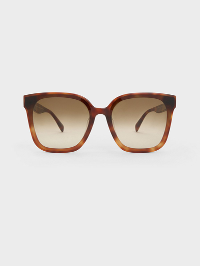 Shop Charles & Keith Gabine Tortoiseshell Oversized Butterfly Sunglasses In T. Shell