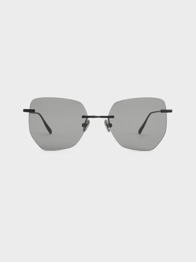 Shop Charles & Keith Rimless Geometric Sunglasses In Black