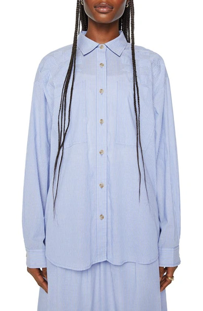 Shop Mother The Roomie Stripe Oversize Cotton Button-up Shirt In Chalet Stripe