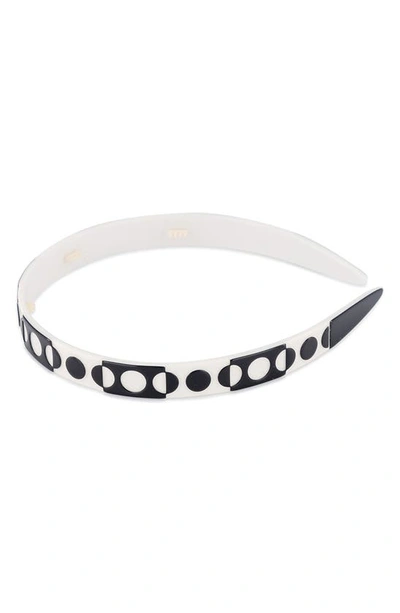 Shop Alexandre De Paris Two Tone Polka Dot Headband In Black And White