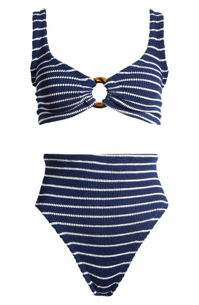 Shop Hunza G Nadine Stripe Two-piece Swimsuit In Navy/ White