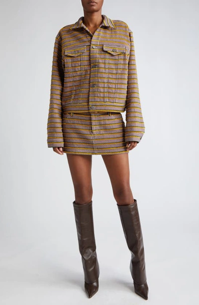 Shop K.ngsley Gender Inclusive Fill Him Cutout Wool Blend Chenille Miniskirt In Brown Multi