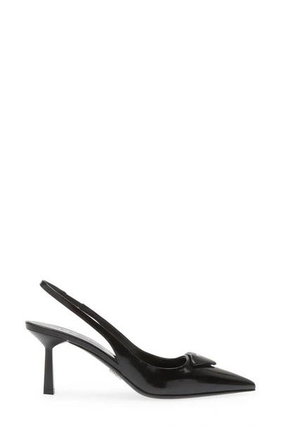 Prada Leather Pumps Glossy Finish Kitten Heel Pointed Toe In Black