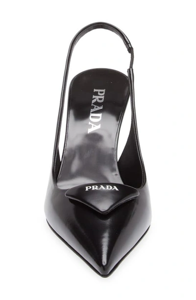 Prada Leather Pumps Glossy Finish Kitten Heel Pointed Toe In Black