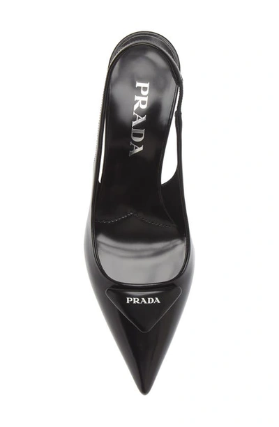 Prada Leather Pumps Glossy Finish Kitten Heel Pointed Toe In Black