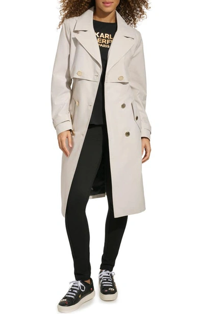 Karl Lagerfeld Double Breasted Water Repellent Trench Coat In Sand