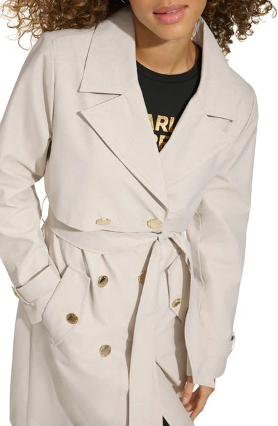 Karl Lagerfeld Double Breasted Water Repellent Trench Coat In Sand