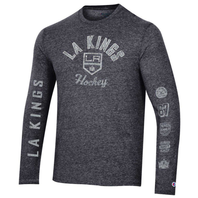 Shop Champion Heather Black Los Angeles Kings Multi-logo Tri-blend Long Sleeve T-shirt