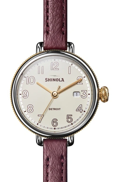 Shop Shinola Birdy Gift Set Double Wrap Leather Strap Watch, 38mm In Ivory