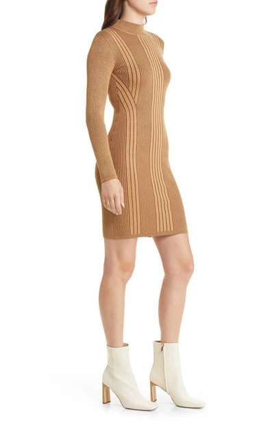 Shop French Connection Mari Rib Long Sleeve Sweater Dress In Tobacco Brown