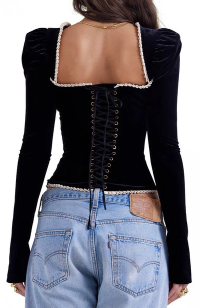 House Of Cb Noa Puff Shoulder Velvet Top In Black