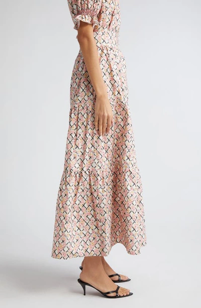 Shop Loretta Caponi Nuvola Floral Tiered Crepe Maxi Skirt In Pergola Of Roses