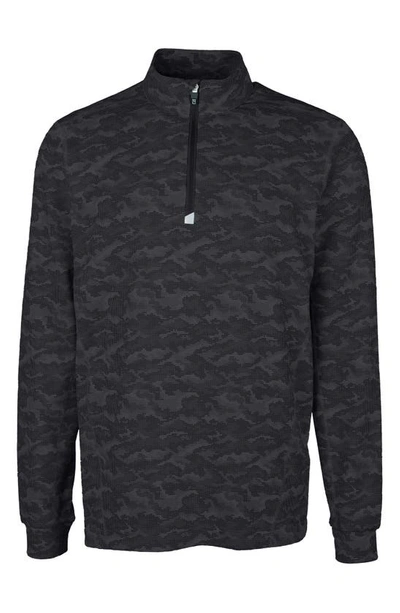 Cutter & Buck Traverse Camo Print Stretch Quarter Zip Mens Big And Tall Pullover Jacket In Black