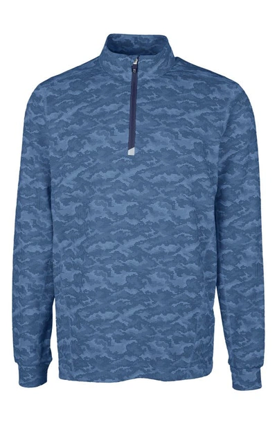 Cutter & Buck Traverse Camo Print Stretch Quarter Zip Mens Big And Tall Pullover Jacket In Navy Blue